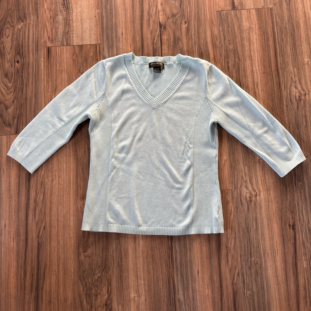 Eddie Bauer Light Blue V-Neck Sweater